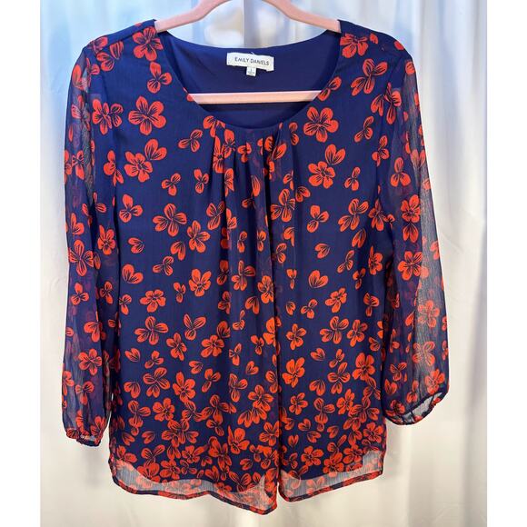 Womans Large Blue and red Floral Emily Daniels Blouse - Picture 1 of 8